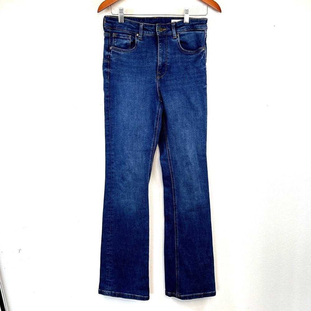 Zara Womens Flared Jeans High Rise Size 6 Dark Wash Blue Stretch Denim Long Legs